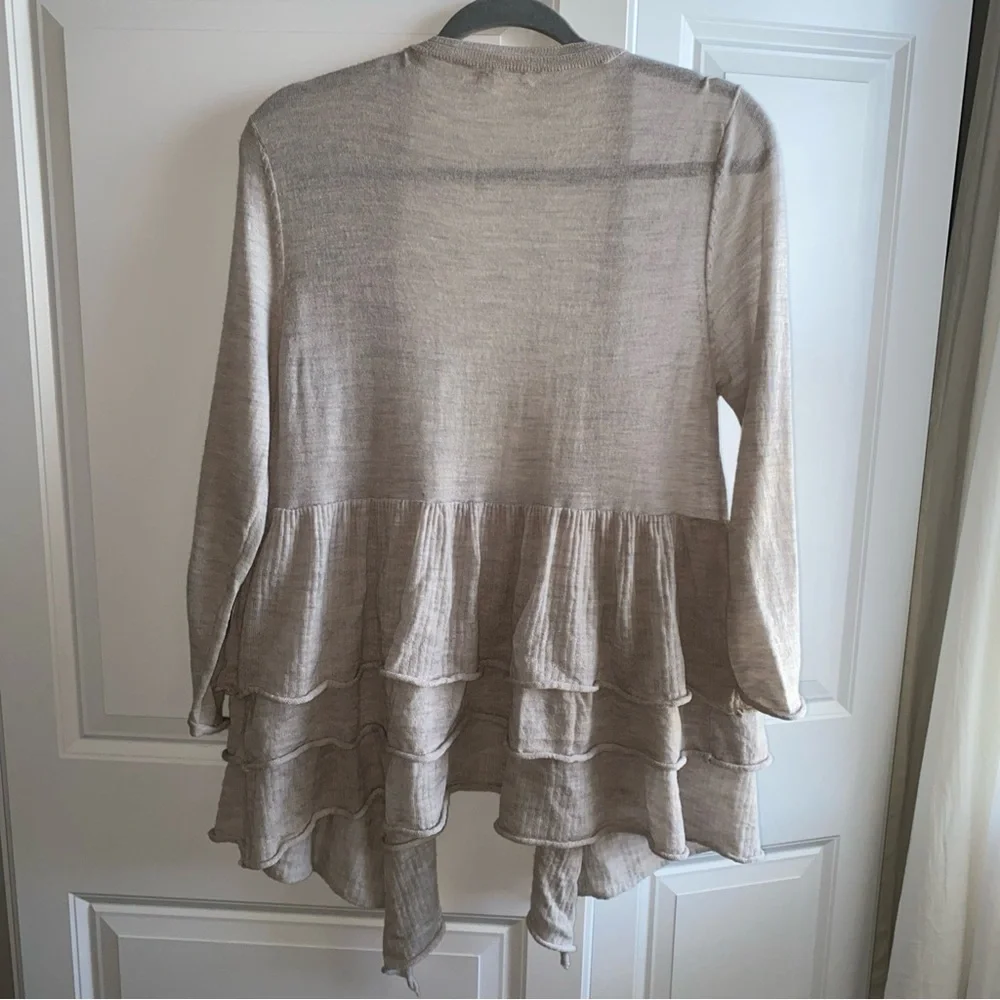 Garnet Hill Merino Wool Cardigan Sweater Medium‎ Tired Ruffles * READ Below